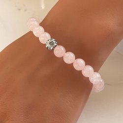 Krystal armb�nd | Rosenkvarts | Rosakvarts | 8 mm stenperler | charm | M�l 17 - 19 cm