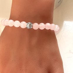 Krystal armb�nd | Rosenkvarts | Rosakvarts | 8 mm stenperler | charm | M�l 17 - 19 cm