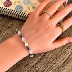 HjerteRo krystalarmbnd i sodalit og hvid jade  passer hndled 16-18 cm