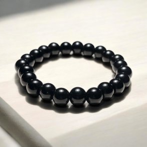 Krystal armbnd til brn i sort onyx med 8 mm stenperler,  Ml 14 - 15 cm