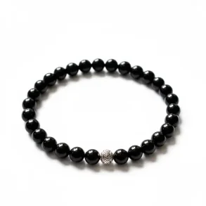 Krystal armbnd sort turmalin med 6 mm stenperler,  Ml 16 - 18 cm