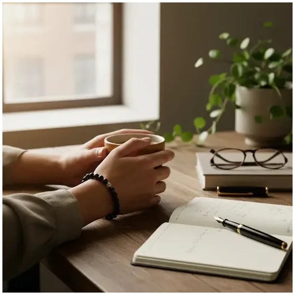 Krystal armb�nd sort turmalin med 6 mm stenperler,  M�l 16 - 17,5 cm