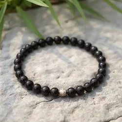 Krystal armbnd sort turmalin med 6 mm stenperler,  Ml 16 - 18 cm