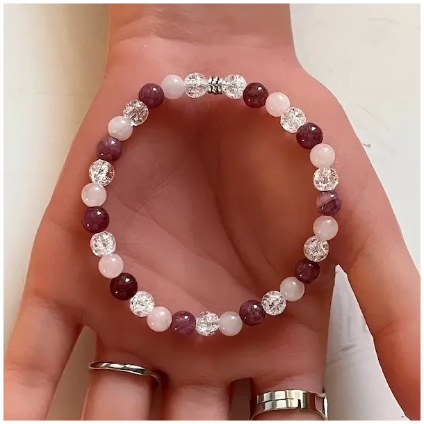 Krystal armbnd mod stress og angst med smuk charm | 6 mm stenperler | ml 16 - 18 cm
