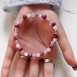 Krystal armb�nd mod stress og angst med smuk charm | 6-7 mm stenperler | m�l imellem 17 - 19 cm