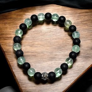 Styrkens Balance  Unisex armbnd af lavasten og grn fluorit, Ml 20-22 cm