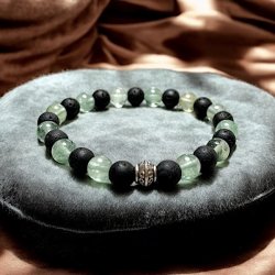 Styrkens Balance  Unisex armbnd af lavasten og grn fluorit, Ml 20-22 cm