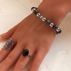 Mystisk Yooperlite &amp; Terahertz armbnd 8 mm  unisex beskyttelse og energi