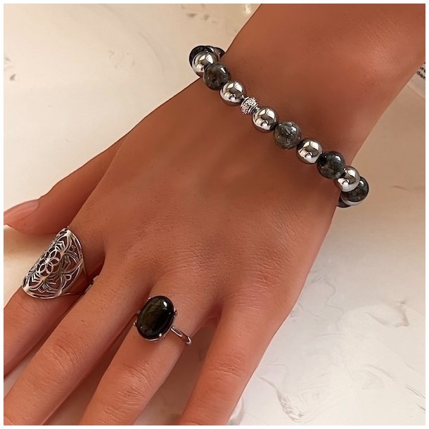 Mystisk Yooperlite &amp; Terahertz armbnd 8 mm  unisex beskyttelse og energi