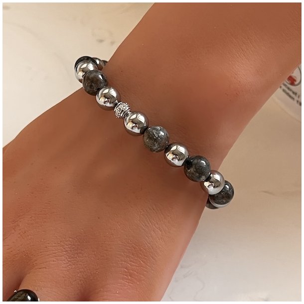 Mystisk Yooperlite &amp; Terahertz armbnd 8 mm  unisex beskyttelse og energi