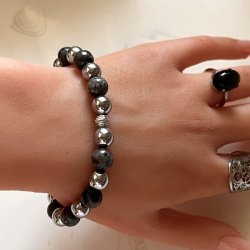 Mystisk Yooperlite &amp; Terahertz armbnd 8 mm  unisex beskyttelse og energi