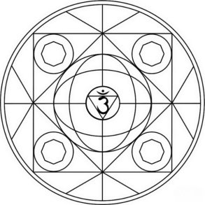 Krystalgrid med det kraftfulde Aum-symbol  | Ml ca. 22 x 22 cm