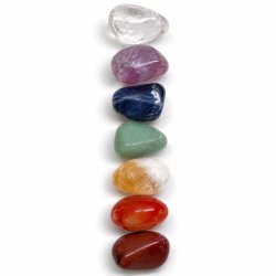 7 Chakra Krystals�t med �gte chakrasten &ndash; Bjergkrystal, Ametyst, Sodalit, Gr�n Aventurin, Br�ndt Citrin, Karneol og R�d Jaspis