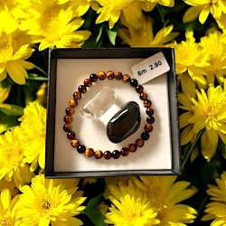 Gaveske med Tigerje Armbnd, Sort Onyx Lommesten &amp; Bjergkrystal