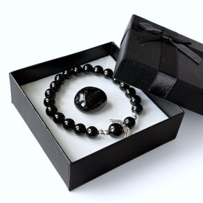 Gavest med sort turmalin Armbnd, Skytsengel og Lommesten  Ml 16,5-18 cm