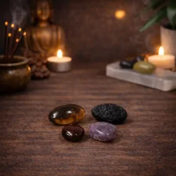 Stjerneskiftets Portal - krystals�t med tektit, r�gkvarts, r�d granat og lepidolit