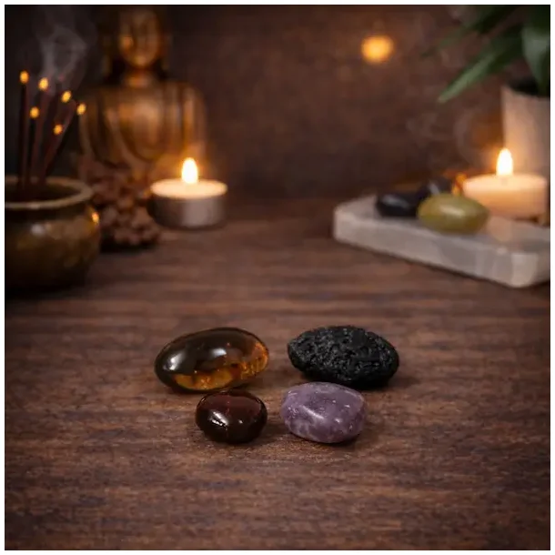 Stjerneskiftets Portal - krystals�t med tektit, r�gkvarts, r�d granat og lepidolit