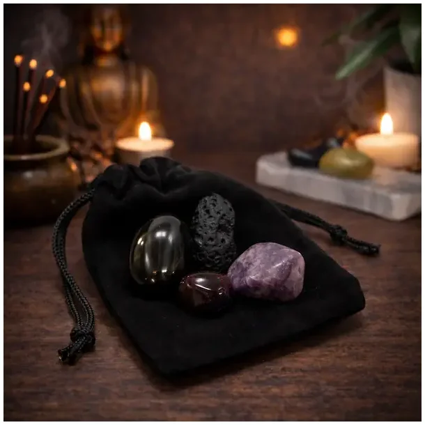 Stjerneskiftets Portal - krystals�t med tektit, r�gkvarts, r�d granat og lepidolit