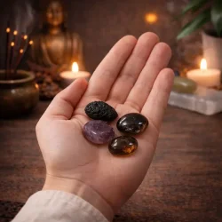 Stjerneskiftets Portal - krystals�t med tektit, r�gkvarts, r�d granat og lepidolit