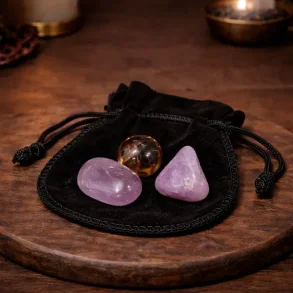 Krystals�t til ADHD med lepidolit, ametyst og r�gkvarts i lommesten