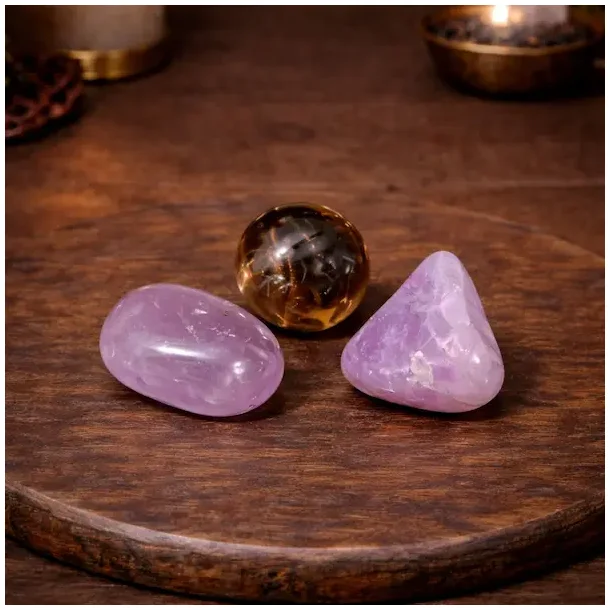 Krystals�t til ADHD med lepidolit, ametyst og r�gkvarts i lommesten