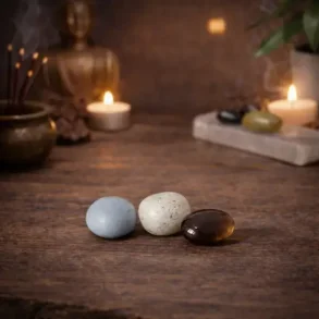 Krystals�t til Indre Stabilitet med Angelit, R�gkvarts og Skolezit