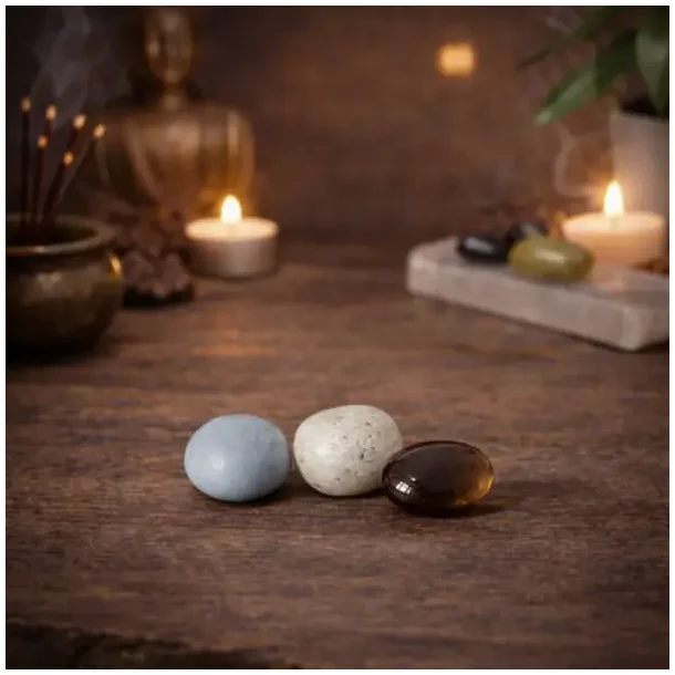 Krystals�t til Indre Stabilitet med Angelit, R�gkvarts og Skolesit