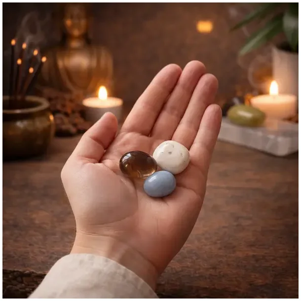 Krystals�t til Indre Stabilitet med Angelit, R�gkvarts og Skolezit