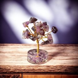 Krystal tr i Ametyst p Orgonitbase  Hjde 5,5 cm