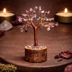 Ametyst krystaltr� p� tr�base med ametystchips 10 x 13 cm � spirituel dekoration