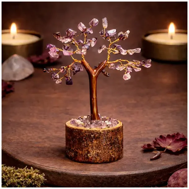 Ametyst krystaltr� p� tr�base med ametystchips 10 x 13 cm � spirituel dekoration