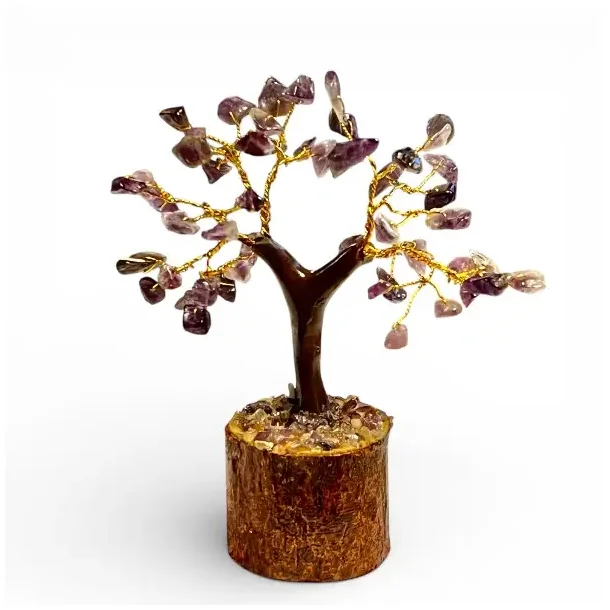 Ametyst krystaltr� p� tr�base med ametystchips 10 x 13 cm � spirituel dekoration