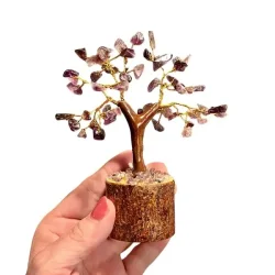 Ametyst krystaltr� p� tr�base med ametystchips 10 x 13 cm � spirituel dekoration