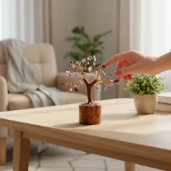 Ametyst krystaltr� p� tr�base med ametystchips 10 x 13 cm � spirituel dekoration