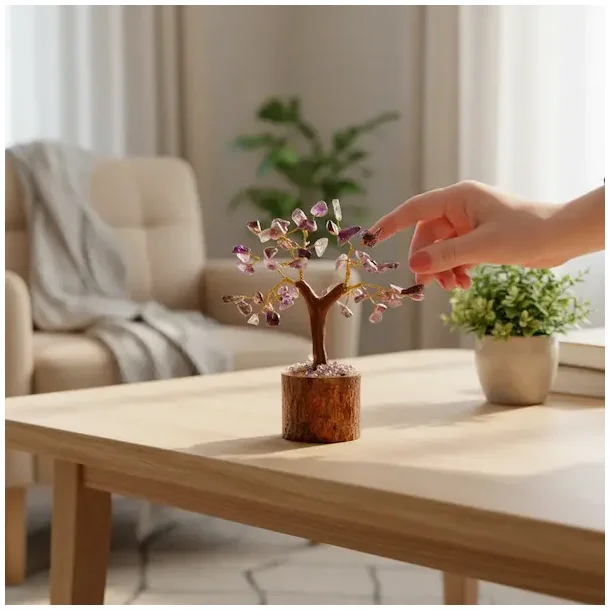 Ametyst krystaltr� p� tr�base med ametystchips 10 x 13 cm � spirituel dekoration