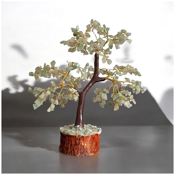 Krystaltr� | Gr�n aventurin p� base af neemtr� | M�l udsl�et ca. 24 cm