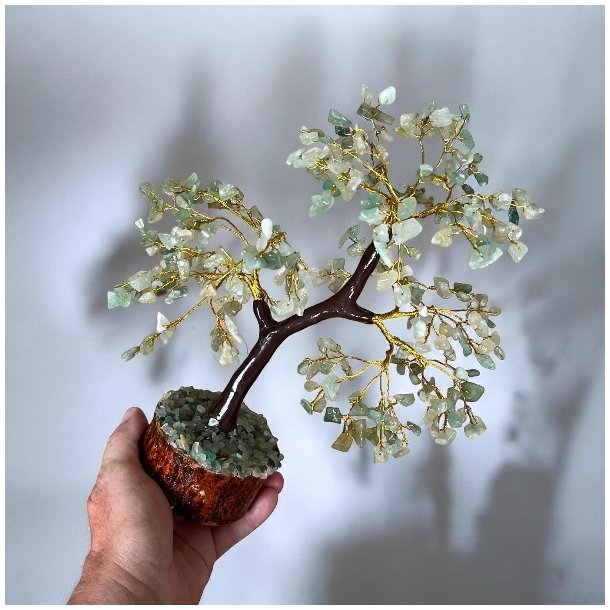 Krystaltr | Grn aventurin p base af neemtr | Ml udslet ca. 24 cm