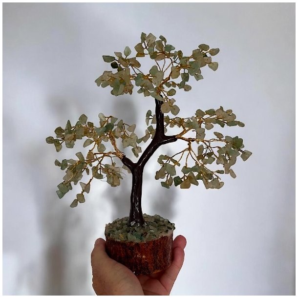 Krystaltr | Grn aventurin p base af neemtr | Ml udslet ca. 24 cm