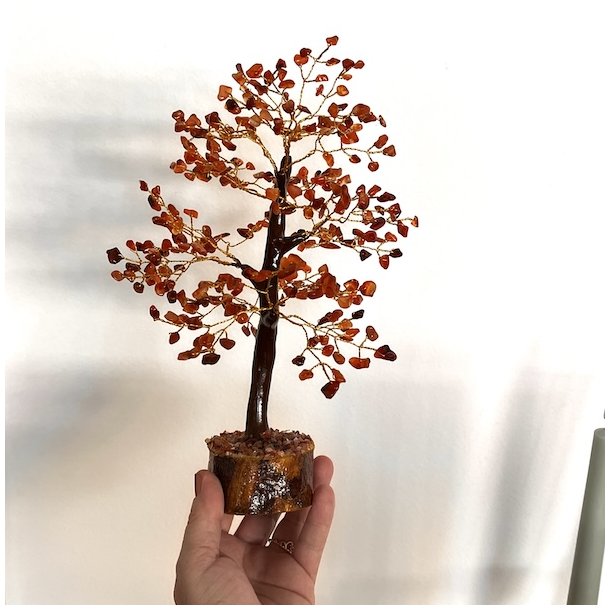 Krystaltr | Karneol p base af neemtr | Ml ca. 24 cm udslet