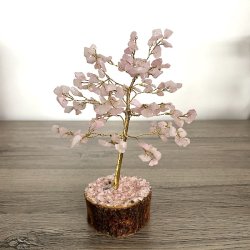 Krystaltr� i Rosenkvarts p� base af neemtr� | M�l ca. 18 -19 cm udsl�et