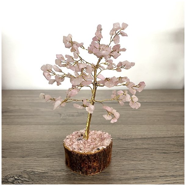 Krystaltr� i Rosenkvarts p� base af neemtr� | M�l ca. 18 -19 cm udsl�et