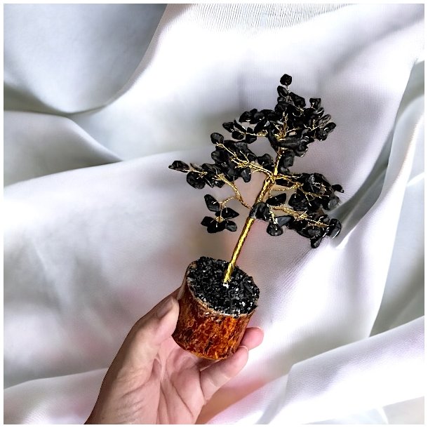 Krystaltr i sort agat p base af neemtr | Ml ca. 18-19 cm udslet