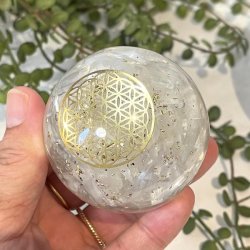 Orgonit kugle m. selenit og flower of life | M�l 6 cm 