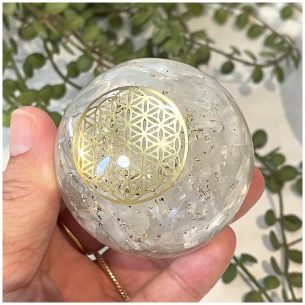 Orgonit kugle m. selenit og flower of life | M�l 6 cm 