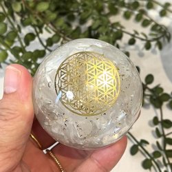 Orgonit kugle m. selenit og flower of life | M�l 6 cm 