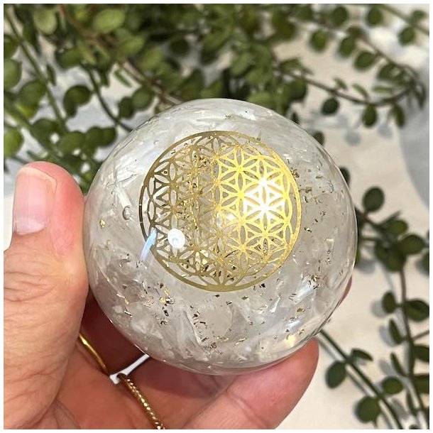 Orgonit kugle m. selenit og flower of life | M�l 6 cm 
