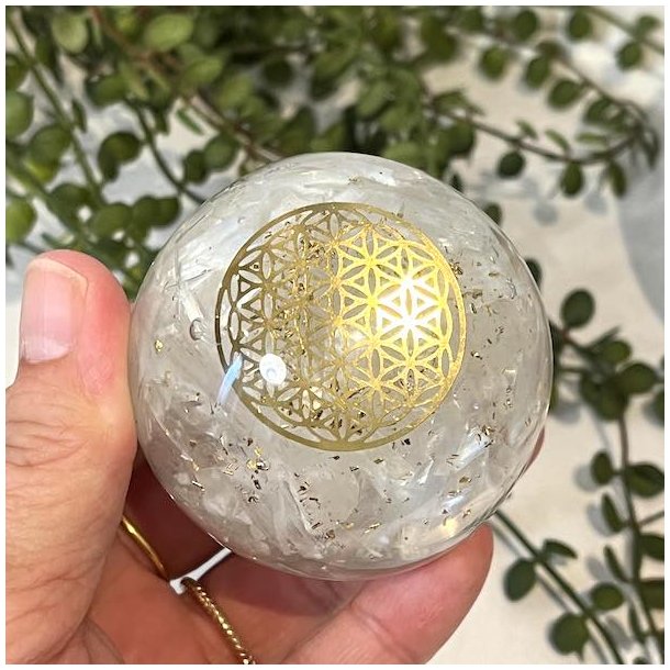 Orgonit kugle m. selenit og flower of life | Ml 6 cm 