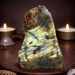 Stor Unik Labradorit Skive 1400g � 18,5 cm Poleret Front &amp; R� Bagside