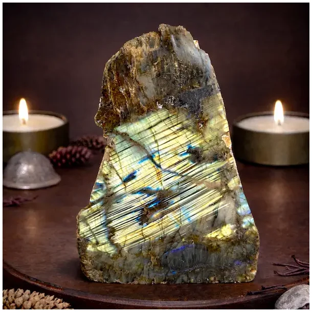 Stor Unik Labradorit Skive 1400g � 18,5 cm Poleret Front &amp; R� Bagside