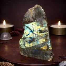 Stor Unik Labradorit Skive 1400g � 18,5 cm Poleret Front &amp; R� Bagside